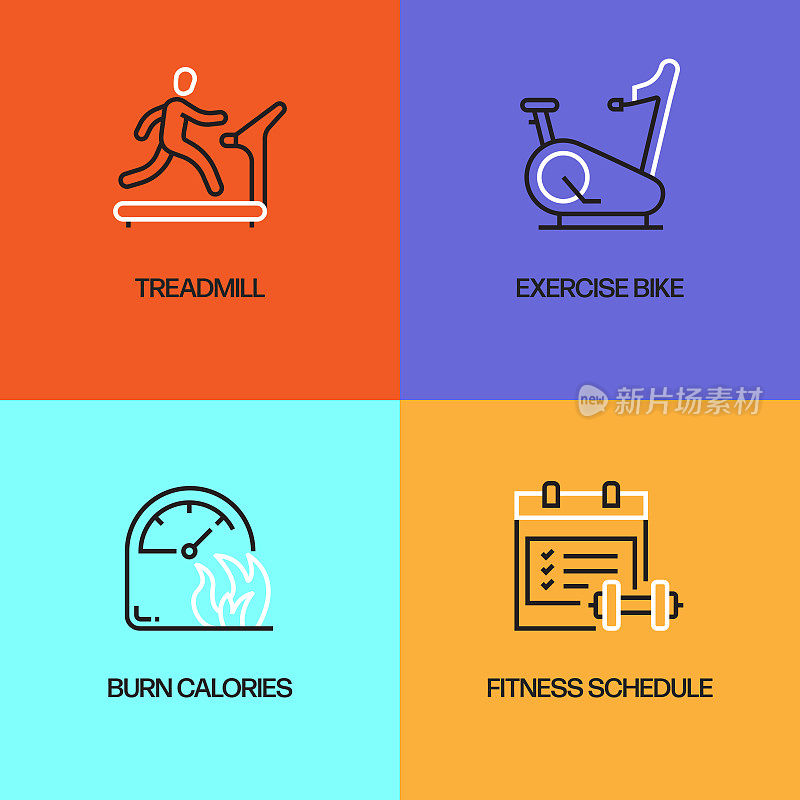 Fitness and Workout Related Line Icons. Vector Symbol Illustration.